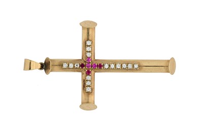 Lot 460 - A synthetic ruby and paste cross pendant