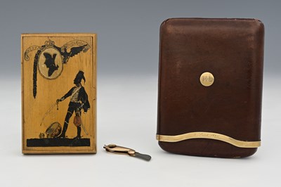 Lot 14 - A leather cigar case, with gold-coloured metal...