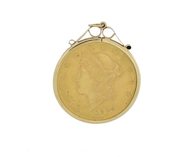 Lot 486 - A USA twenty dollar coin pendant, in 9ct gold mount