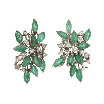 Lot 74 - A pair of emerald and single-cut diamond earrings