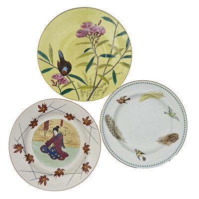 Lot 242 - Three Aesthetic Movement plates, Minton and...
