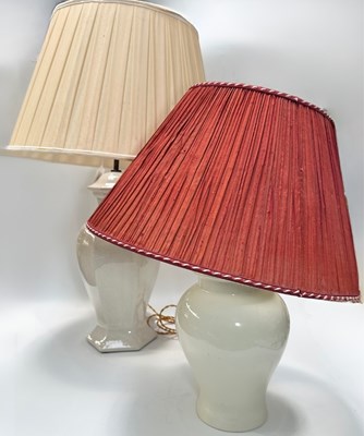 Lot 41 - A ceramic hexagonal table lamp, baluster form,...