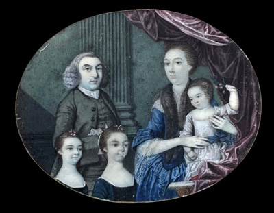 Lot 495 - A mid-18th century family group miniature,...