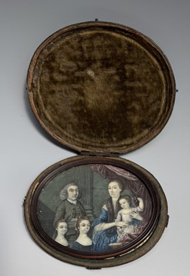 Lot 495 - A mid-18th century family group miniature,...