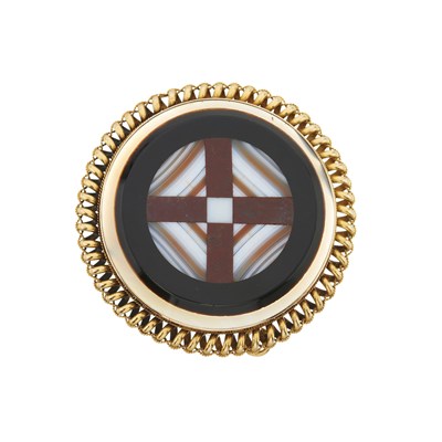 Lot 47 - A Victorian Scottish 18ct gold agate pietra dura target brooch