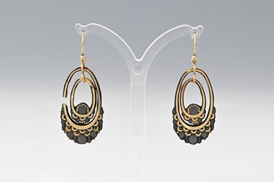 Lot 369 - A pair of late Victorian tortoiseshell pique drop earrings
