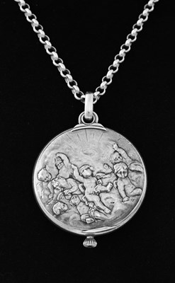 Lot 398 - An early 20th century American Cupidon silver cased fob watch with white metal chain