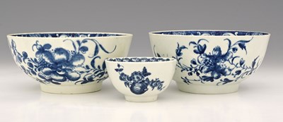 Lot 633 - Worcester, three blue and white bowls,...