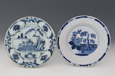 Lot 645 - Two English Delft blue and white plates, circa...