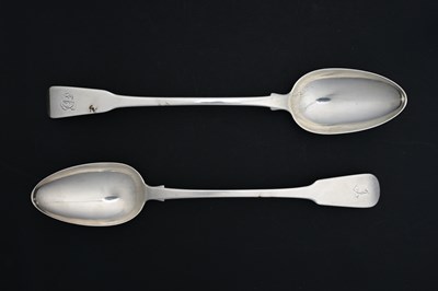 Lot 273 - Two George III silver fiddle pattern basting...