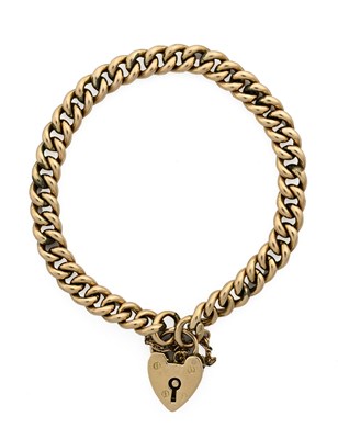 Lot 461 - An Edwardian 9ct gold curb-link bracelet with heart padlock clasp