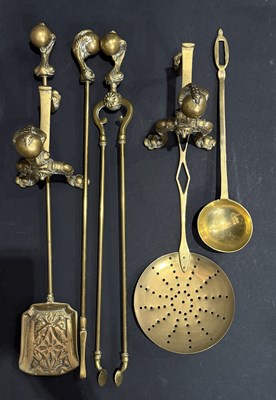 Lot 36 - A set of fire implements: shovel, tongs, poker,...