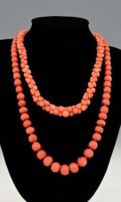 Lot 410 - Two coral bead necklaces