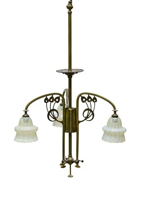 Lot 68 - A Jugendstil brass pendant three branch light,...