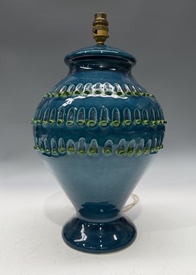 Lot 45 - A mid-century Italian lamp, bulbous form, blue...