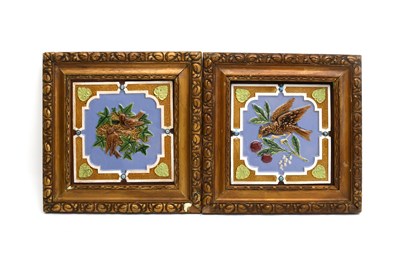 Lot 303 - A pair of Minton Hollins & Co majolica tiles,...