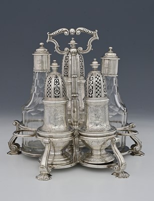 Lot 288 - Paul de Lamerie, a George II silver cruet set,...