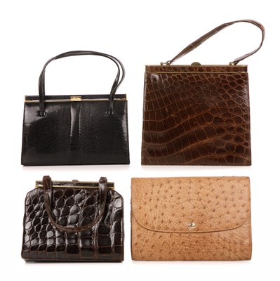 Lot 498 - A selection of vintage exotic skin handbags,...