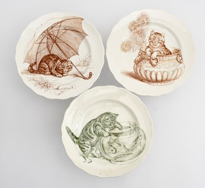 Lot 297a - Three Minton Aesthetic Movement Cat plates,...