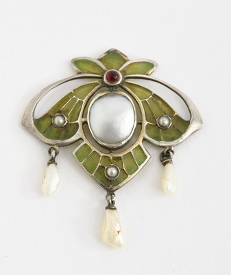 Lot 544 - A Jugendstil silver and plique a jour enamel...
