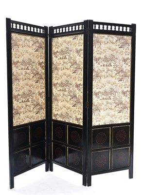 Lot 423 - An Aesthetic Movement ebonised wood three fold...