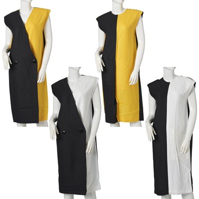 Lot 426 - Lanvin Paris, two colourblock sleeveless blazer dresses.