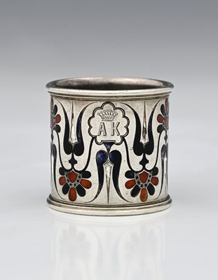 Lot 148 - Russia, a silver and champleve enamel napkin...
