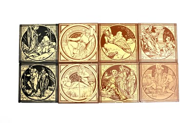 Lot 300 - Eight Minton's China Works tiles designed by...