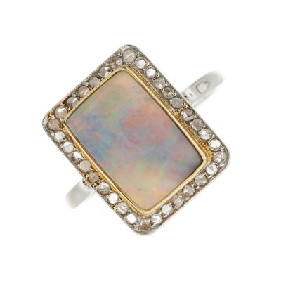 Lot 60 - A bi-colour opal and rose-cut diamond cluster ring