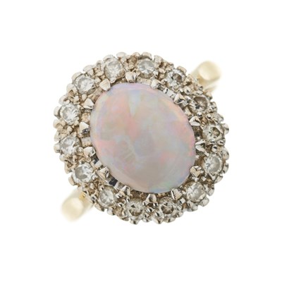 Lot 58 - An 18ct gold opal cabochon and brilliant-cut diamond cluster ring