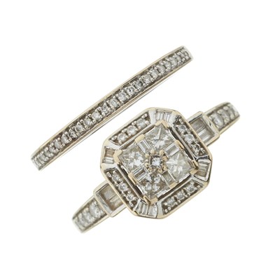 Lot 193 - Vera Wang, an 18ct gold diamond cluster ring and an 18ct gold diamond half eternity ring