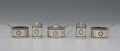 Lot 283 - An Elizabeth II silver five-piece condiment...