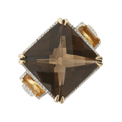 Lot 219 - A 9ct gold smoky quartz, citrine and diamond dress ring