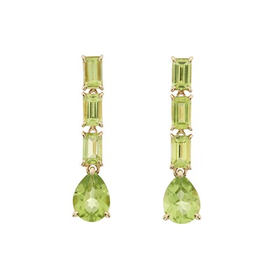 Lot 208 - A pair of 14ct gold peridot earrings