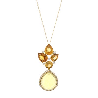 Lot 227 - An 18ct gold citrine and diamond pendant and chain