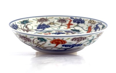 Lot 443 - A Chinese Doucai bat dish, Yongzheng mark,...