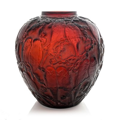 Lot 18 - Rene Lalique, a Perruches red amber glass vase,...