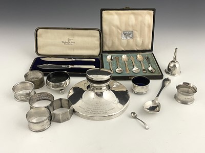Lot 65 - A silver capstan inkwell with presentation...