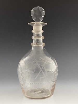 Lot 479 - An Irish glass three ring neck Harvest decanter