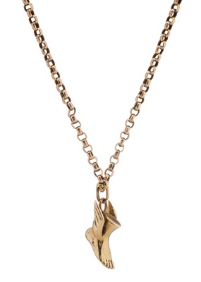 Lot 98 - A 9ct gold winged foot Hermes charm, with chain