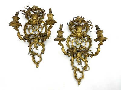 Lot 684 - A pair French gilt ormolu double branch wall...