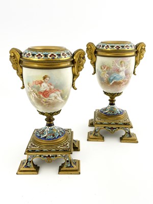 Lot 773 - Collet, pair of porcelain metal mounted vases,...