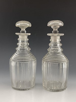 Lot 481 - A pair of cut glass cylinder decanters