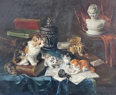 Lot 392 - Yvonne Laur (French, 1879-1943), Kittens at...