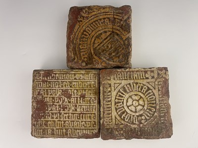 Lot 1016 - Three Medieval encaustic tiles, probably 14th...