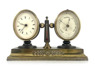 Lot 631 - A desk timepiece and barometer combined, late...