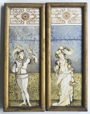 Lot 714 - A pair of Aesthetic Movement framed tile...