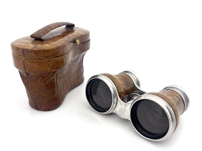 Lot 494 - A pair of crocodile leather sporting glasses,...