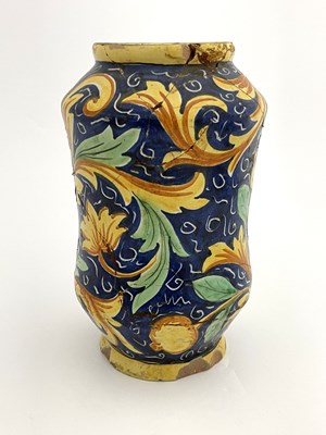 Lot 769 - An Italian Maiolica albarello pharmacy jar,...