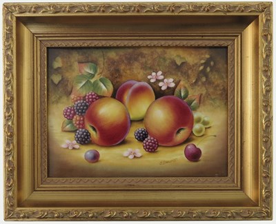 Lot 956 - J Bowman for Royal Worcester, a fruit painted...